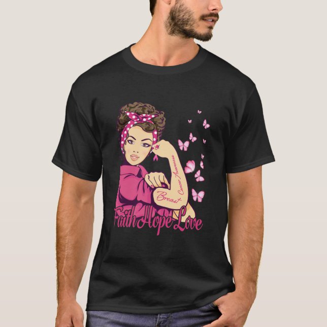 Camiseta Faith Hope Love Rosie Riveter Breast Cancer (Anverso)