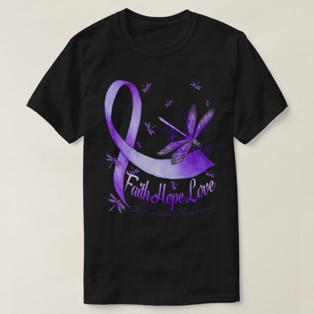 Camiseta Faith Hope Love Sarcoidosis Awareness Dragonfly (Diseño del anverso)