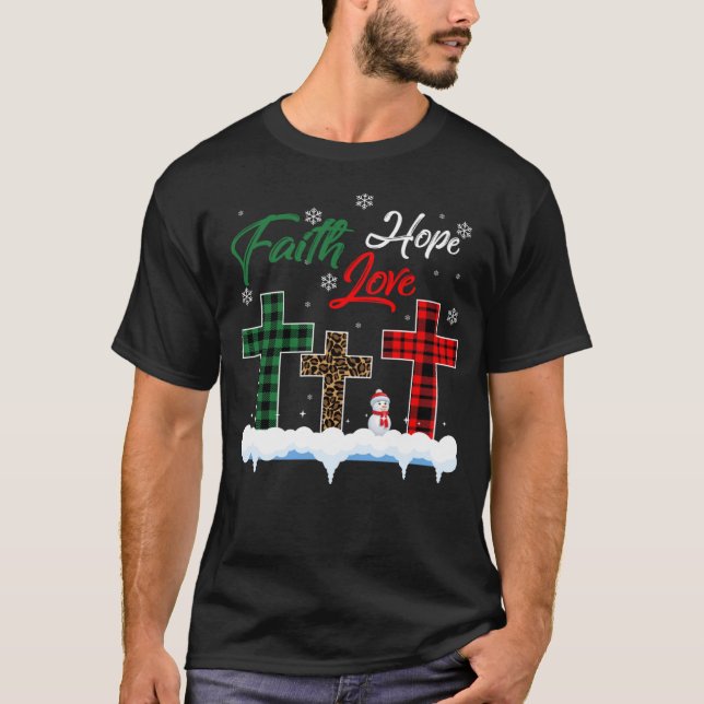 Camiseta Faith Hope Love Snowman Christian Xmas (Anverso)
