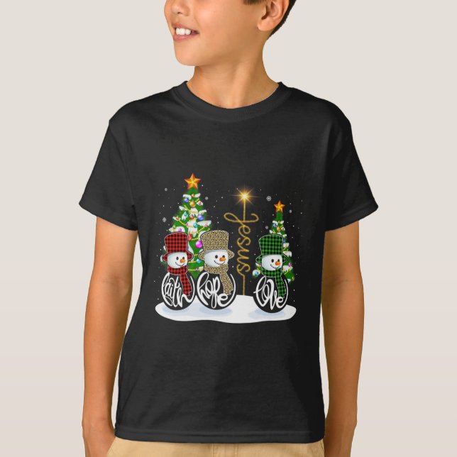 Camiseta Faith Hope Love Snowman Jesus Fun Xmas Cross Para  (Anverso)