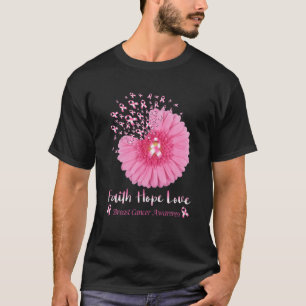 Camiseta Faith Hope Love Sunflower Breast Cancer Awarenes P