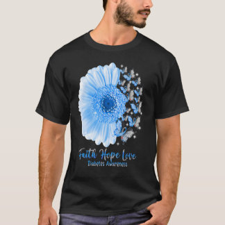 Camiseta Faith Hope Love Sunflower Butterfly Diabetes Aware