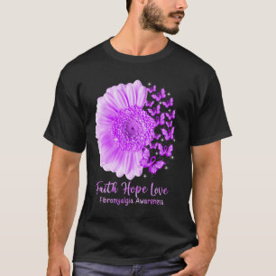 Camiseta Faith Hope Love Sunflower Butterfly Fibromialgia A
