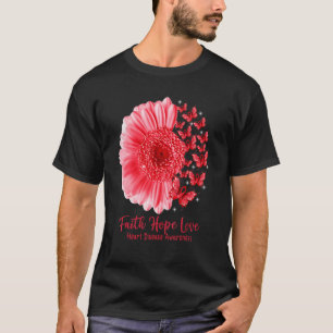 Camiseta Faith Hope Love Sunflower Butterfly Heart Disease