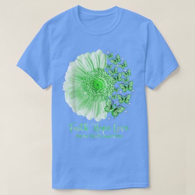 Camiseta Faith Hope Love Sunflower Butterfly Mental Health  (Diseño del anverso)