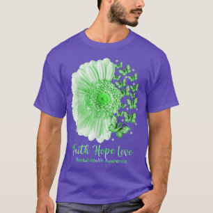 Camiseta Faith Hope Love Sunflower Butterfly Salud Mental