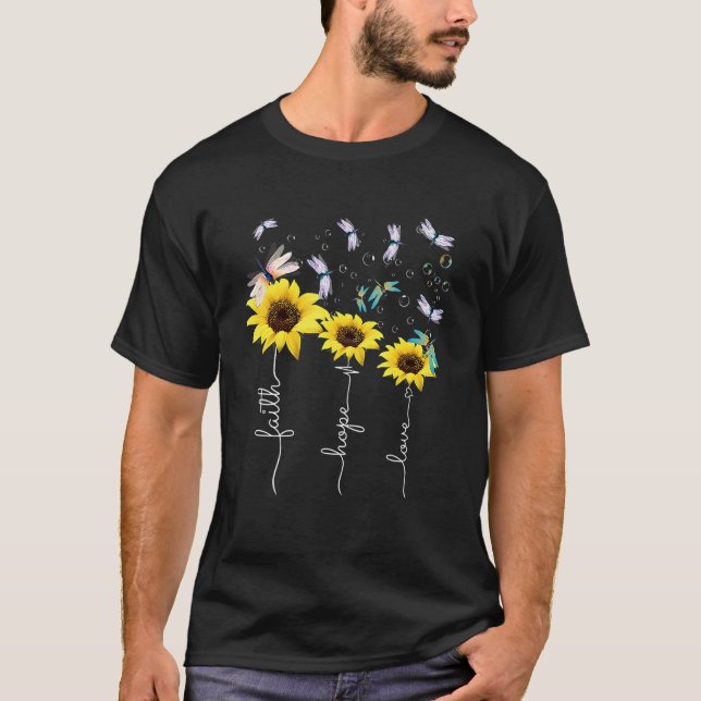 Camiseta Faith Hope Love Sunflower Dragonfly Christian (Anverso)
