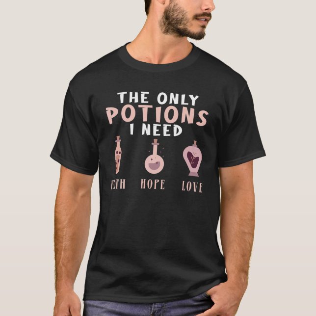 Camiseta Faith Hope Love Virtue Elixir Witch Potion Wicca W (Anverso)