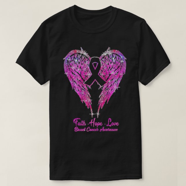 Camiseta Faith Hope Love Wings Breast Cancer Awareness Pink (Diseño del anverso)
