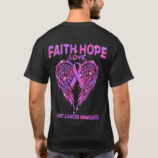 Camiseta Faith Hope Love Wings Conciencia sobre el cáncer d (Reverso)