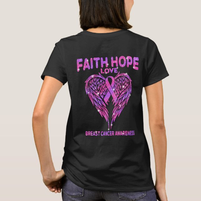 Camiseta Faith Hope Love Wings Conciencia sobre el cáncer d (Reverso)