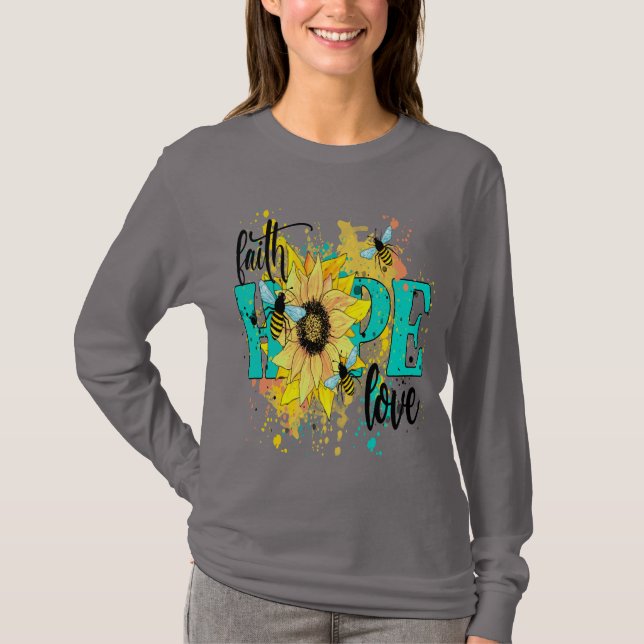 Camiseta Faith Hope Love with Sunflowers (Anverso)
