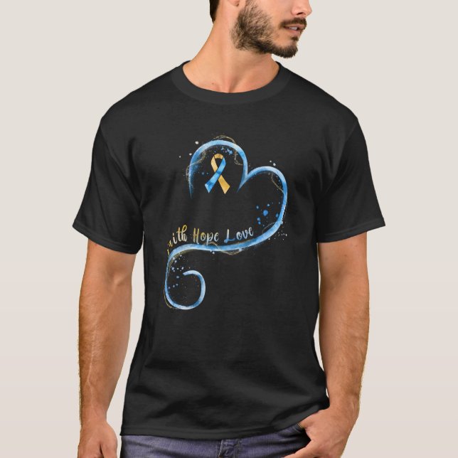 Camiseta Faith Hope Love Yellow Blue Ribbon Down Syndrome A (Anverso)
