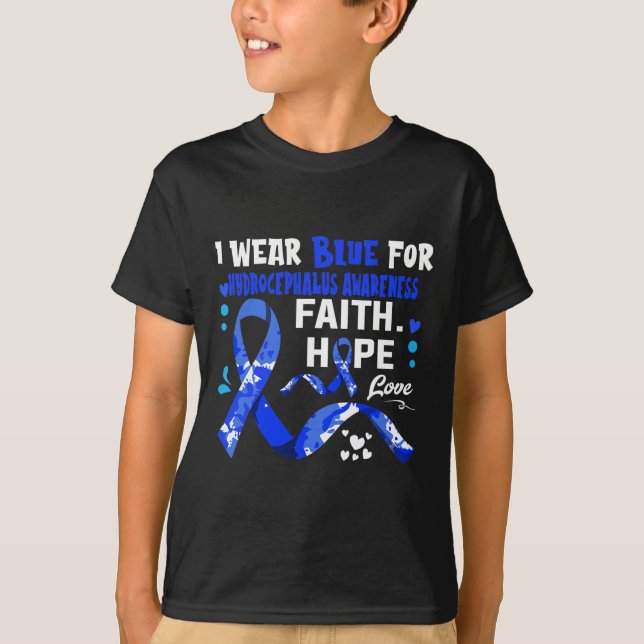 Camiseta Faith Hope Love Yo Uso El Azul Por Hydrocephalus A (Anverso)