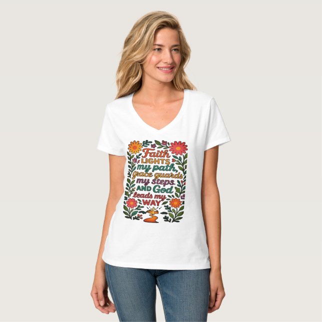 Camiseta  Faith Lights My Path Christian Art - Inspirationa (Anverso completo)
