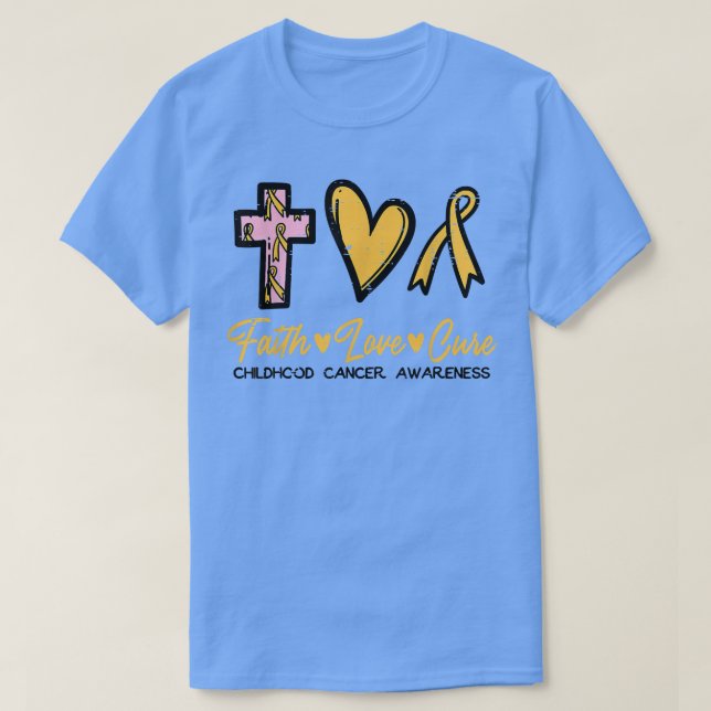 Camiseta Faith Love Cure Childhood Cancer Awareness Ribbon  (Diseño del anverso)