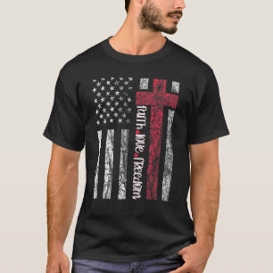Camiseta Faith Love Freedom Bandera Americana Flor Cristian