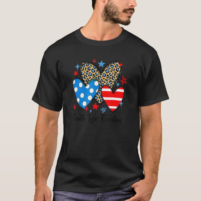 Camiseta Faith Love Freedom Corazones Patrióticos De Libert (Anverso)