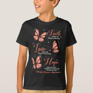 Camiseta Faith Love Hope Butterfly Conciencia sobre el cánc