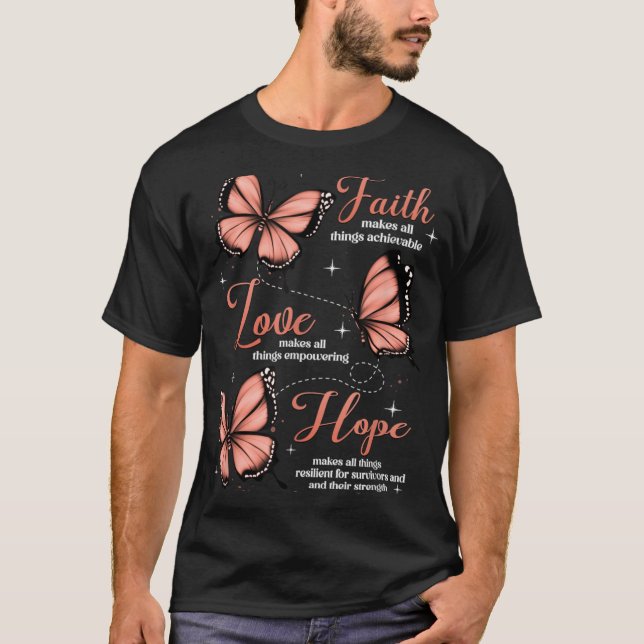Camiseta Faith Love Hope Butterfly Uterine Cancer Awareness (Anverso)
