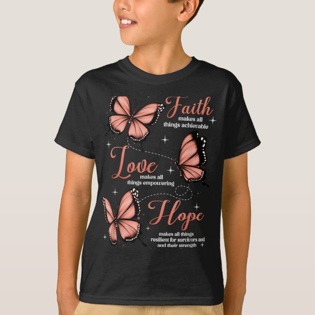 Camiseta Faith Love Hope Butterfly Uterine Cancer Awareness (Anverso)