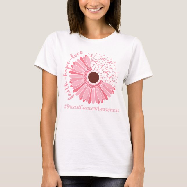 Camiseta Faith Love Hope daisy flor cinta de cáncer (Anverso)