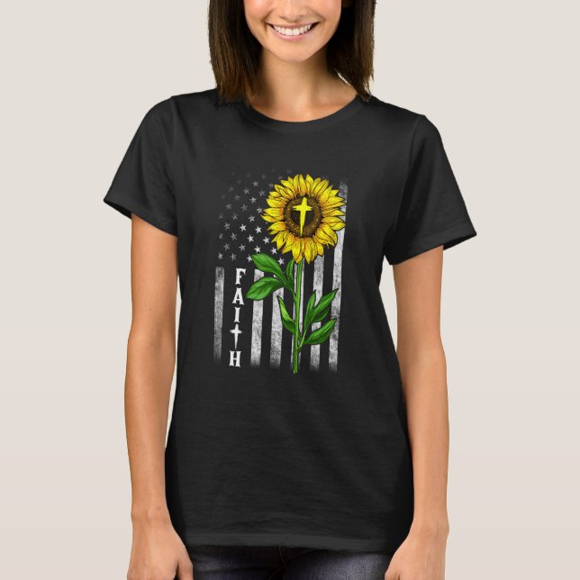 Camiseta Faith Sunflower Uu Bandera Estadounidense Cruz Cri (Anverso)