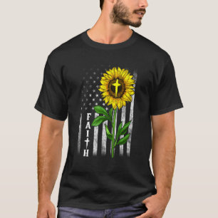 Camiseta Faith Sunflower Uu Bandera Estadounidense Cruz Cri