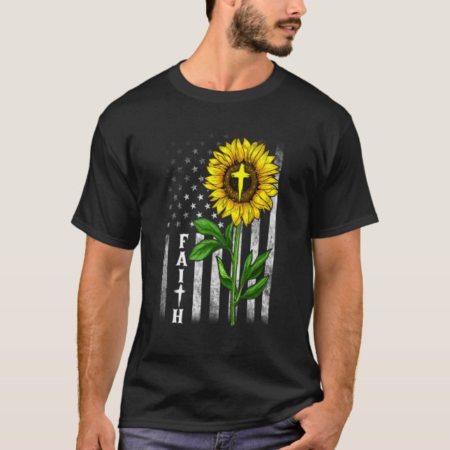 Camiseta Faith Sunflower Uu Bandera Estadounidense Cruz Cri (Anverso)