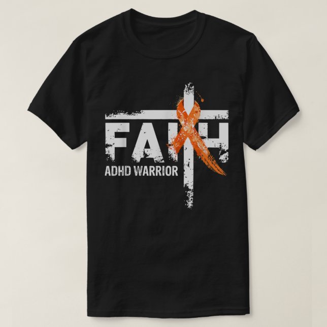 Camiseta Faith TDAH Awareness Naranja Ribbon Cruz Cristiana (Diseño del anverso)