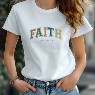 Camiseta Faith Varsity Style Textos Efesios 2:18