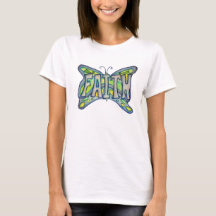 Camiseta Faith Word Art Blue Butterfly Wings Custom TShirts
