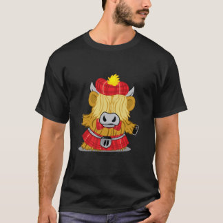 Camiseta Falda escocesa del rojo de la vaca de la montaña