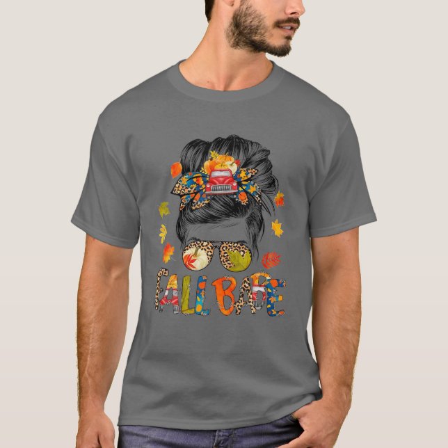 Camiseta Fall Babe Fall Mamá Bendeció A Messy Bun Leopard G (Anverso)