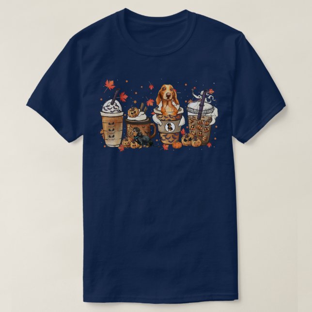 Camiseta Fall Coffee Dachshund Dog Halloween Costume Fall  (Diseño del anverso)