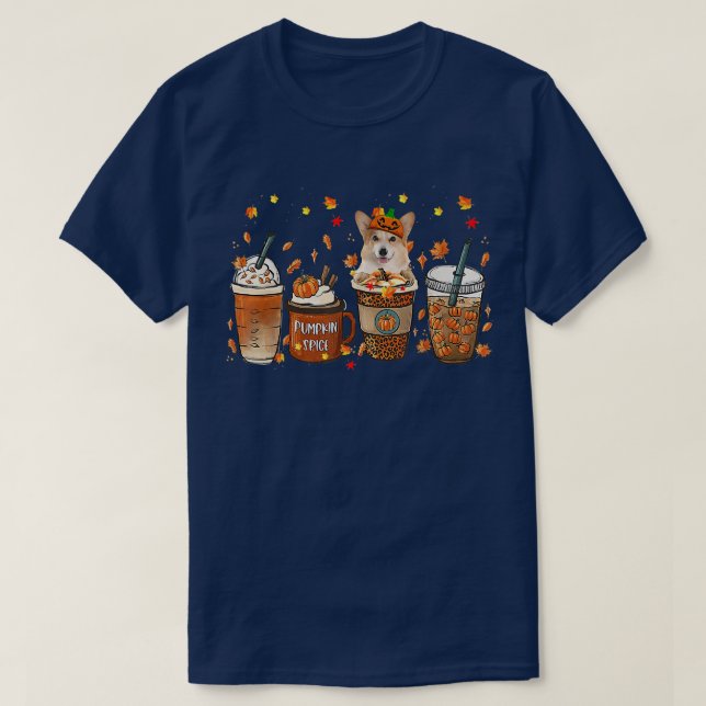 Camiseta Fall Coffee Pumpkin Spice Latte Iced Autumn Corgi6 (Diseño del anverso)