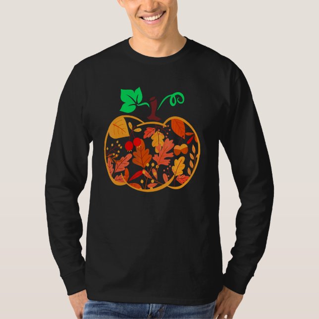 Camiseta Fall Floral Pumpkin Autumn Leaves For Halloween Th (Anverso)