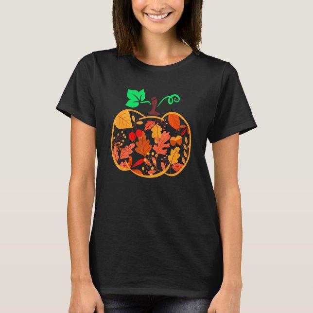 Camiseta Fall Floral Pumpkin Autumn Leaves For Halloween Th (Anverso)