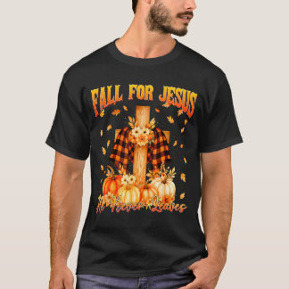 Camiseta Fall For Jesus He Never Leaves Autumn Christian Me