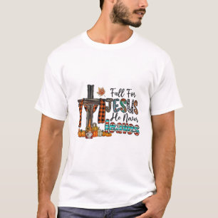 Camiseta Fall For Jesus He Never Leaves Christian Faith Leo