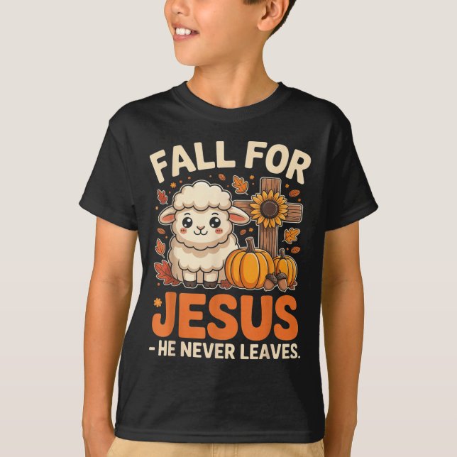 Camiseta Fall For Jesus He Never Leaves Sheep Christian Aut (Anverso)