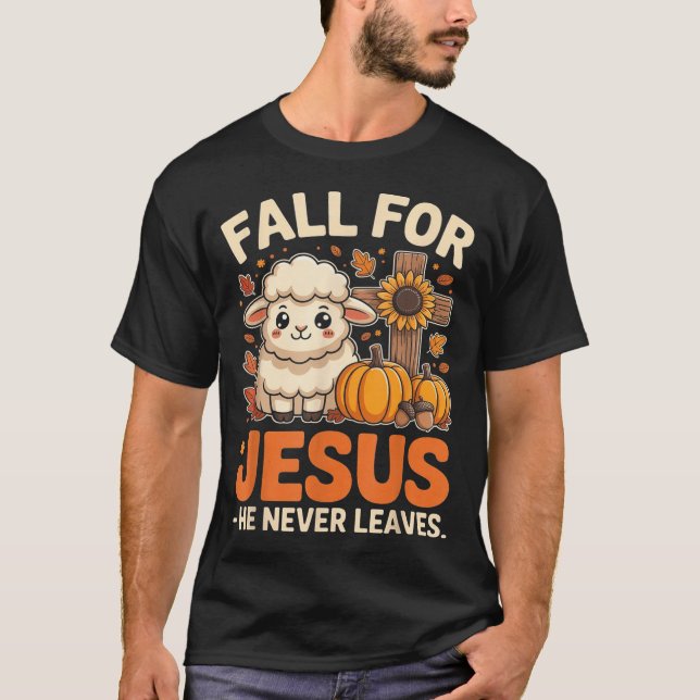 Camiseta Fall For Jesus He Never Leaves Sheep Christian Aut (Anverso)