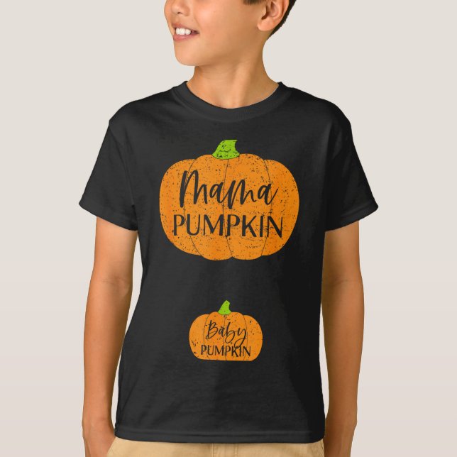 Camiseta Fall Halloween Thanksgiving Mama And Baby Pumpkin  (Anverso)