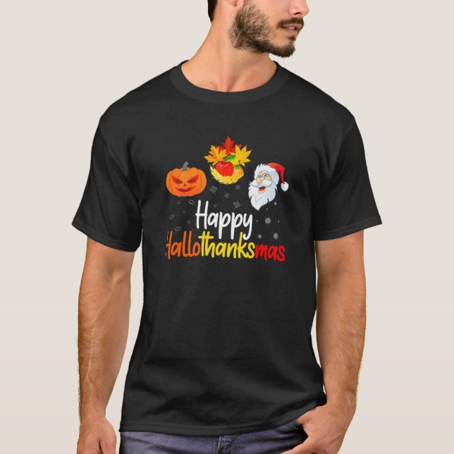 Camiseta Fall Happy Hallothanksmas Halloween Acción de Grac (Anverso)