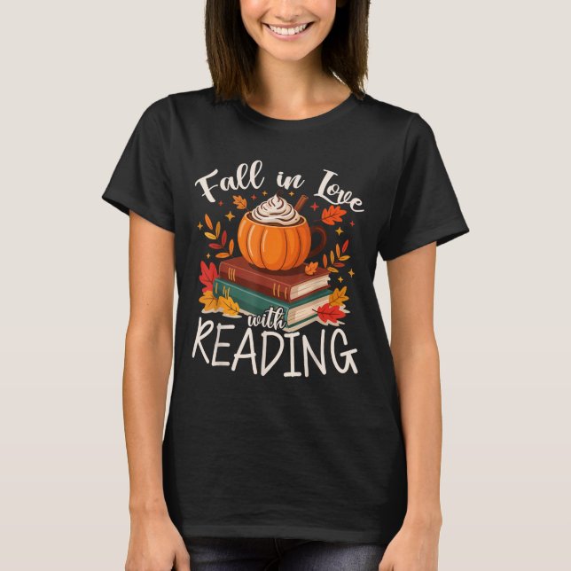 Camiseta Fall In Love With Reading Autumn Librarian Cute Bo (Anverso)