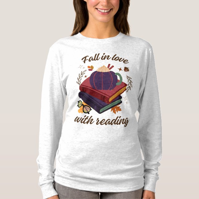 Camiseta Fall In Love With Reading- Pumpkin - Autumn Leaves (Anverso)