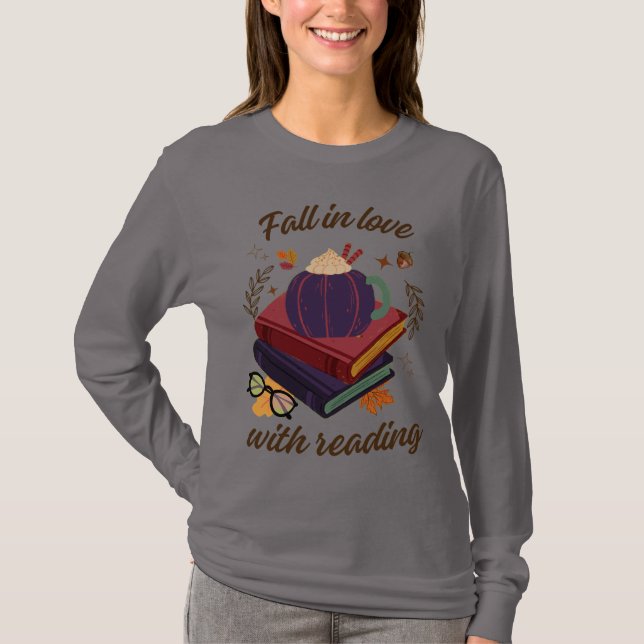 Camiseta Fall In Love With Reading- Pumpkin - Autumn Leaves (Anverso)