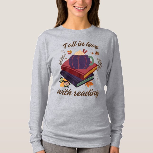 Camiseta Fall In Love With Reading- Pumpkin - Autumn Leaves (Anverso)