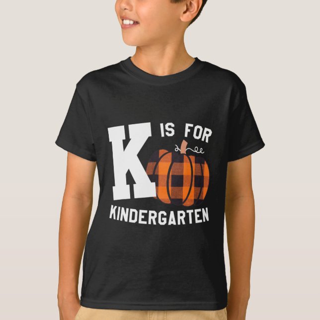 Camiseta Fall Kindergarten Teacher K Es Para Buffalo Plaid  (Anverso)