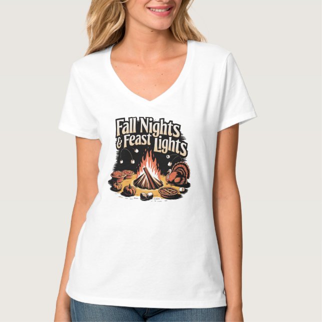 Camiseta Fall Nights and Feast Lights Thanksgiving Campfire (Anverso)